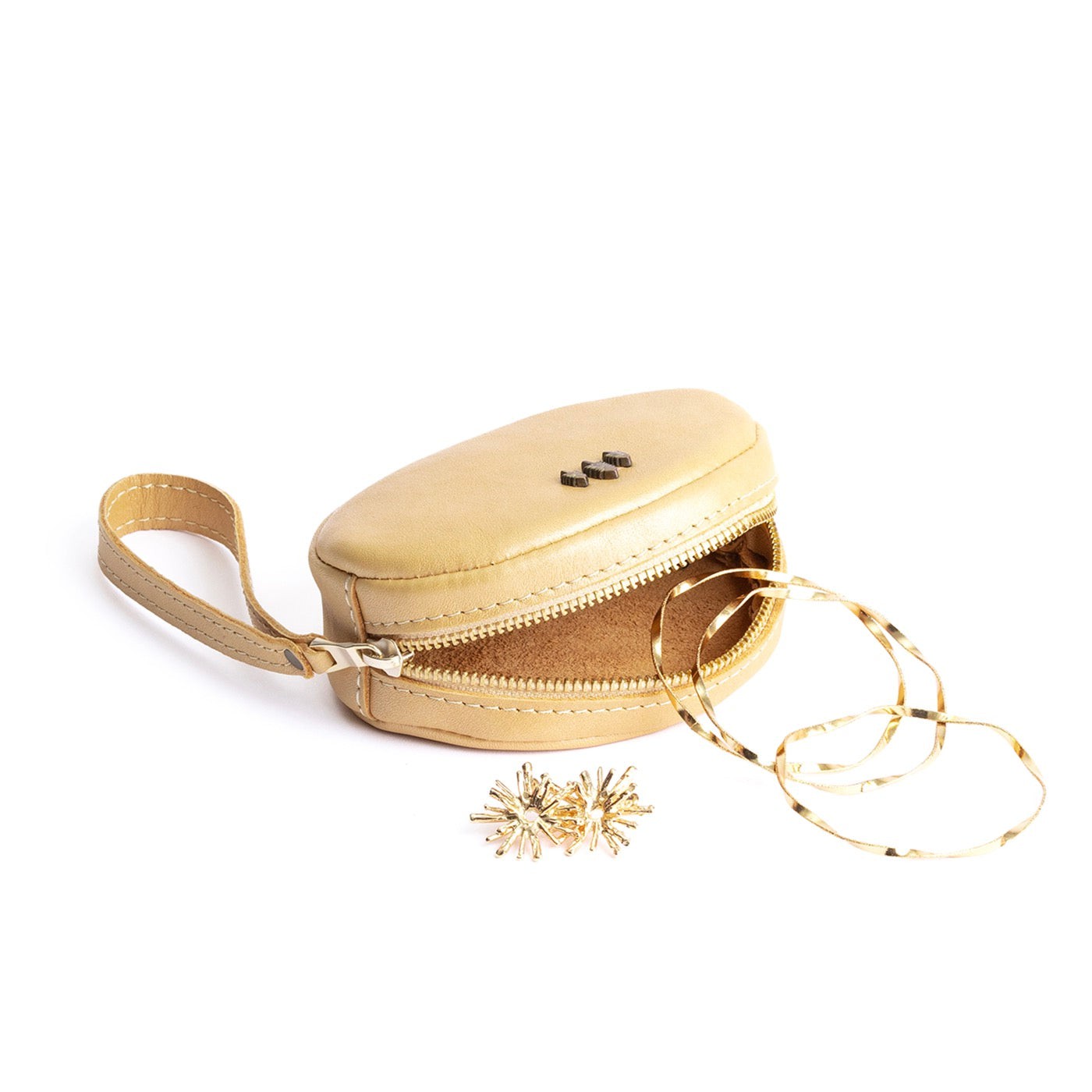 Champagne*Small | Oval shaped pouch with zipper and wristlet strap