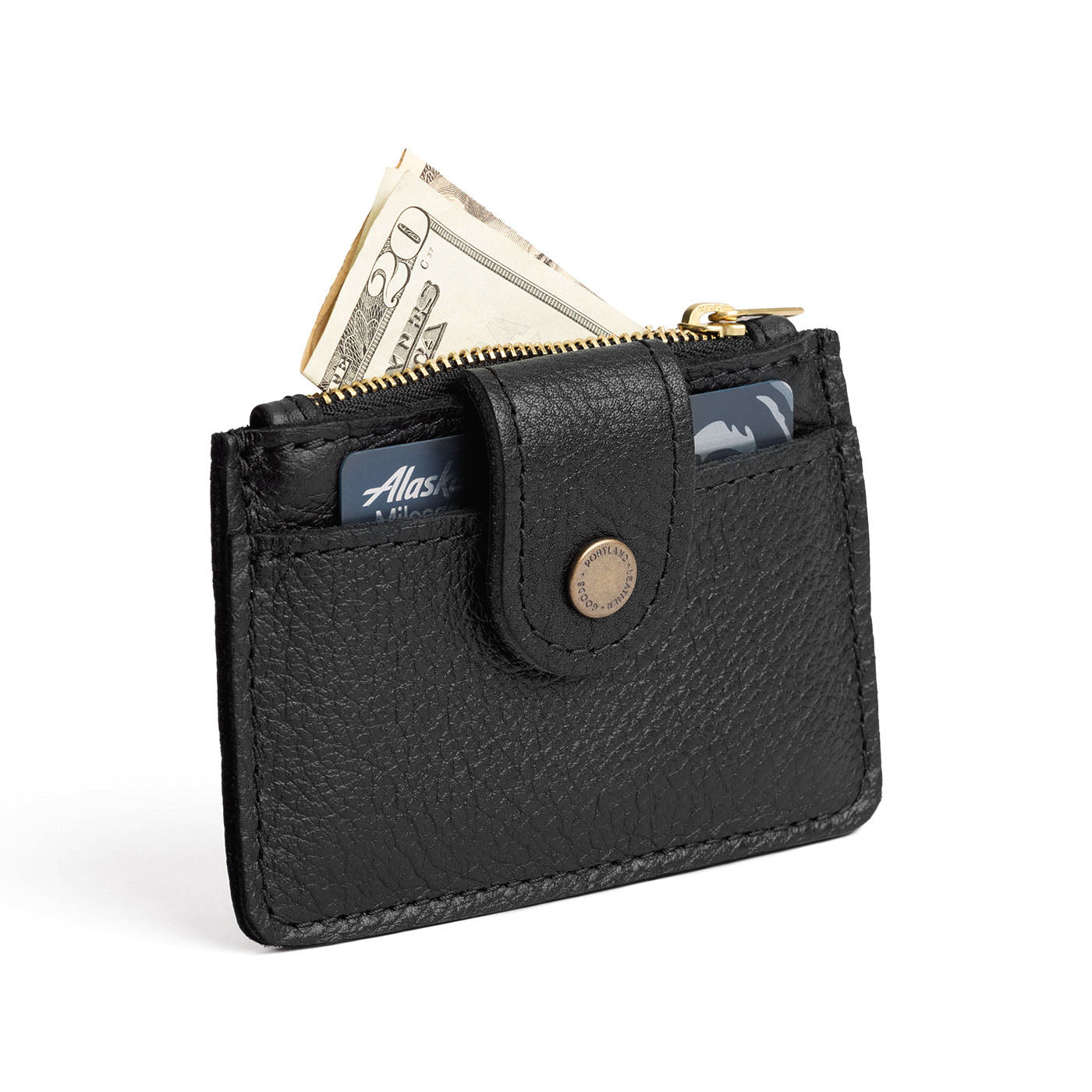 Pebbled--black | Compact wallet with snap closure and zippered pouch