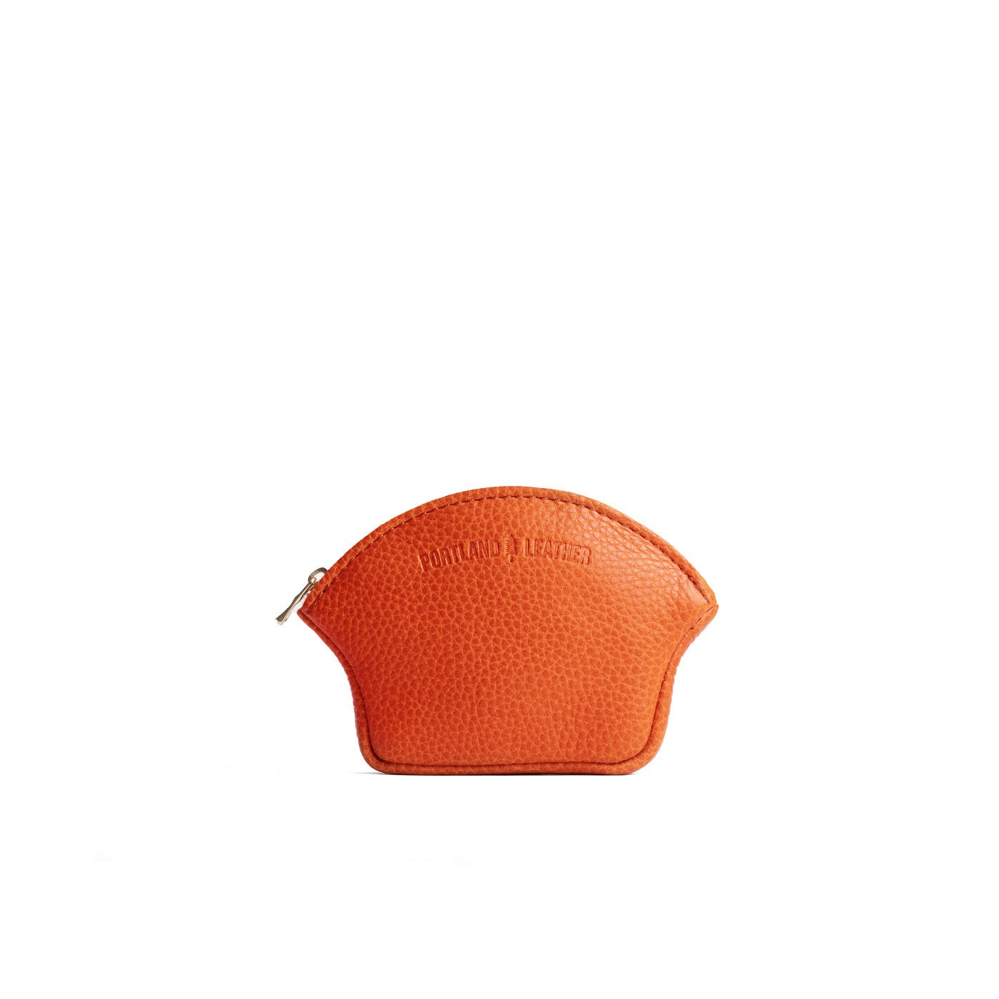 Koi Small | Seashell shaped leather makeup bag with curved top zipper and flat bottom