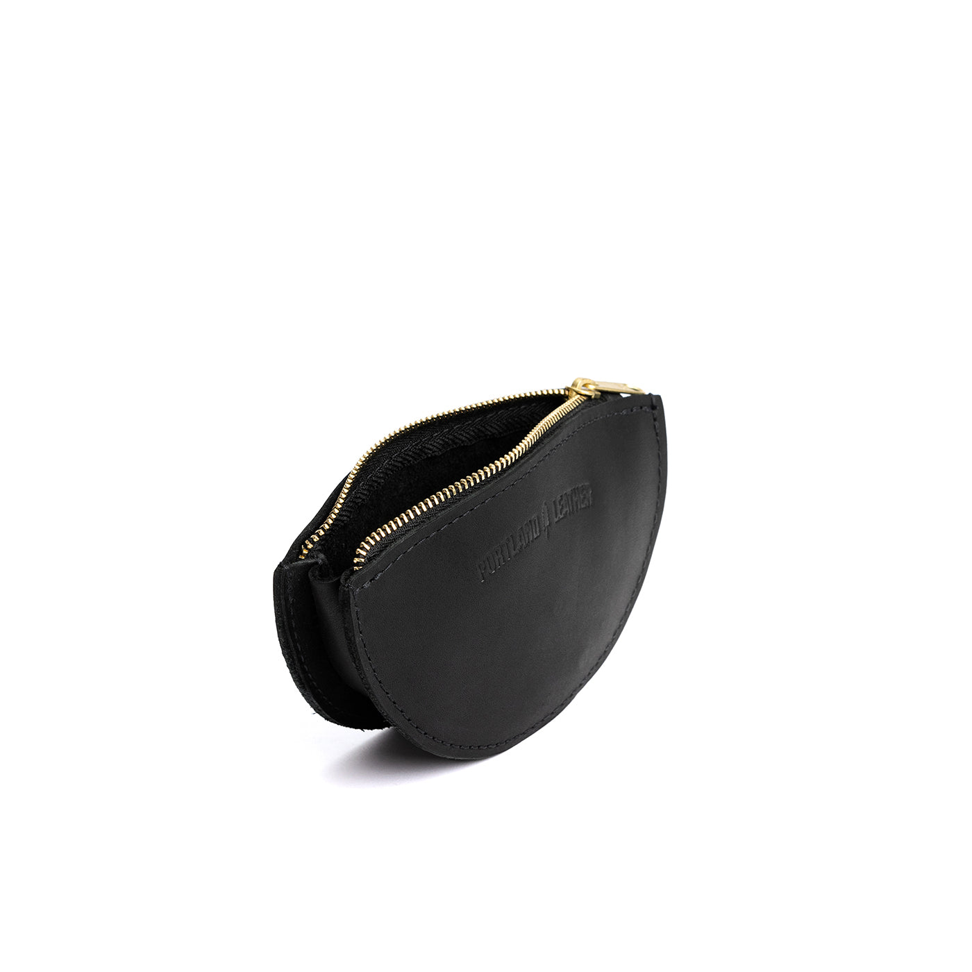 Black*Small | Half circle shaped leather zip pouch