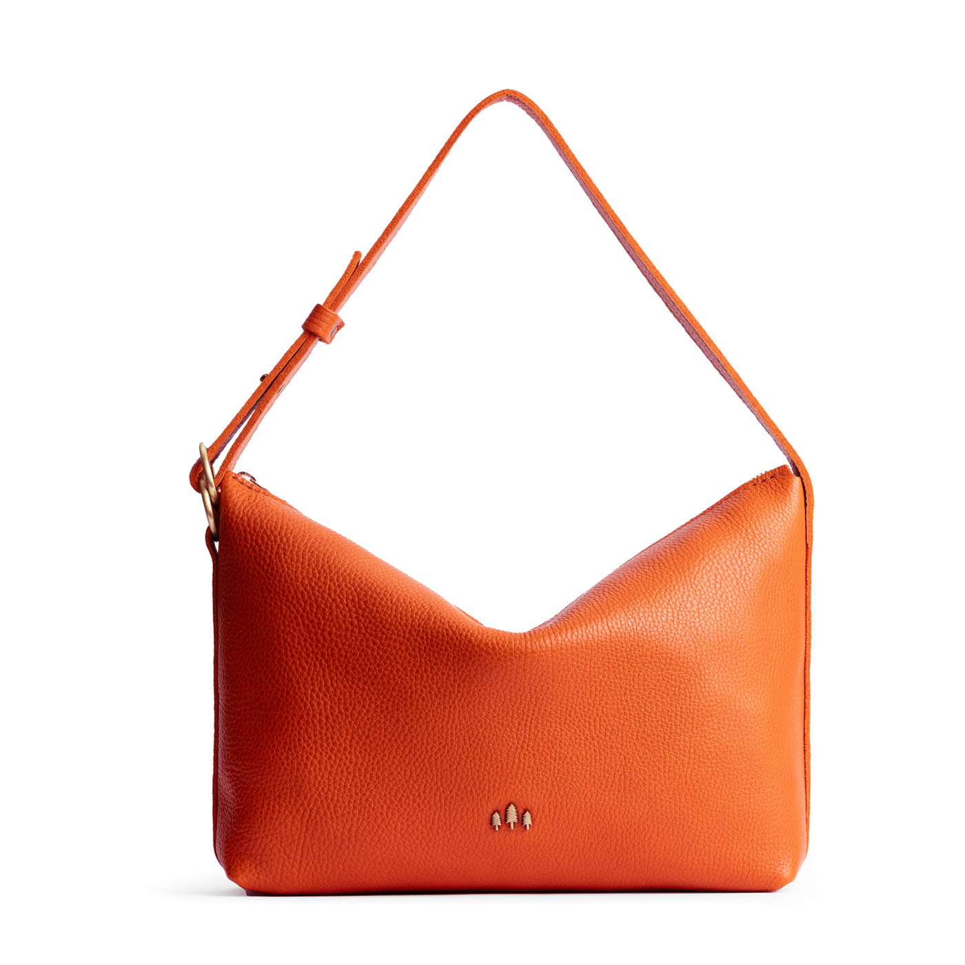 Koi*Large | Medium sized slouchy leather shoulder bag with zipper opening and three metal tree emblems