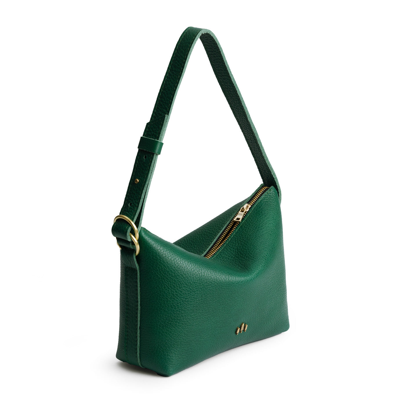 Bacalar*Small | Petite slouchy leather shoulder bag with zipper opening and three metal tree emblems