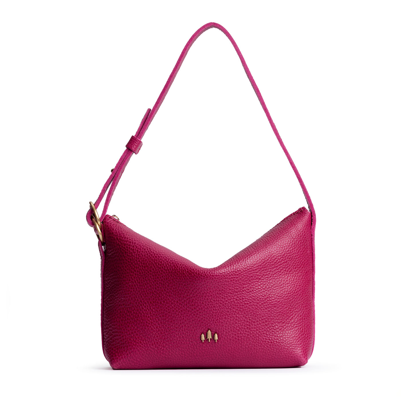 Cosmo*Small | Petite slouchy leather shoulder bag with zipper opening and three metal tree emblems