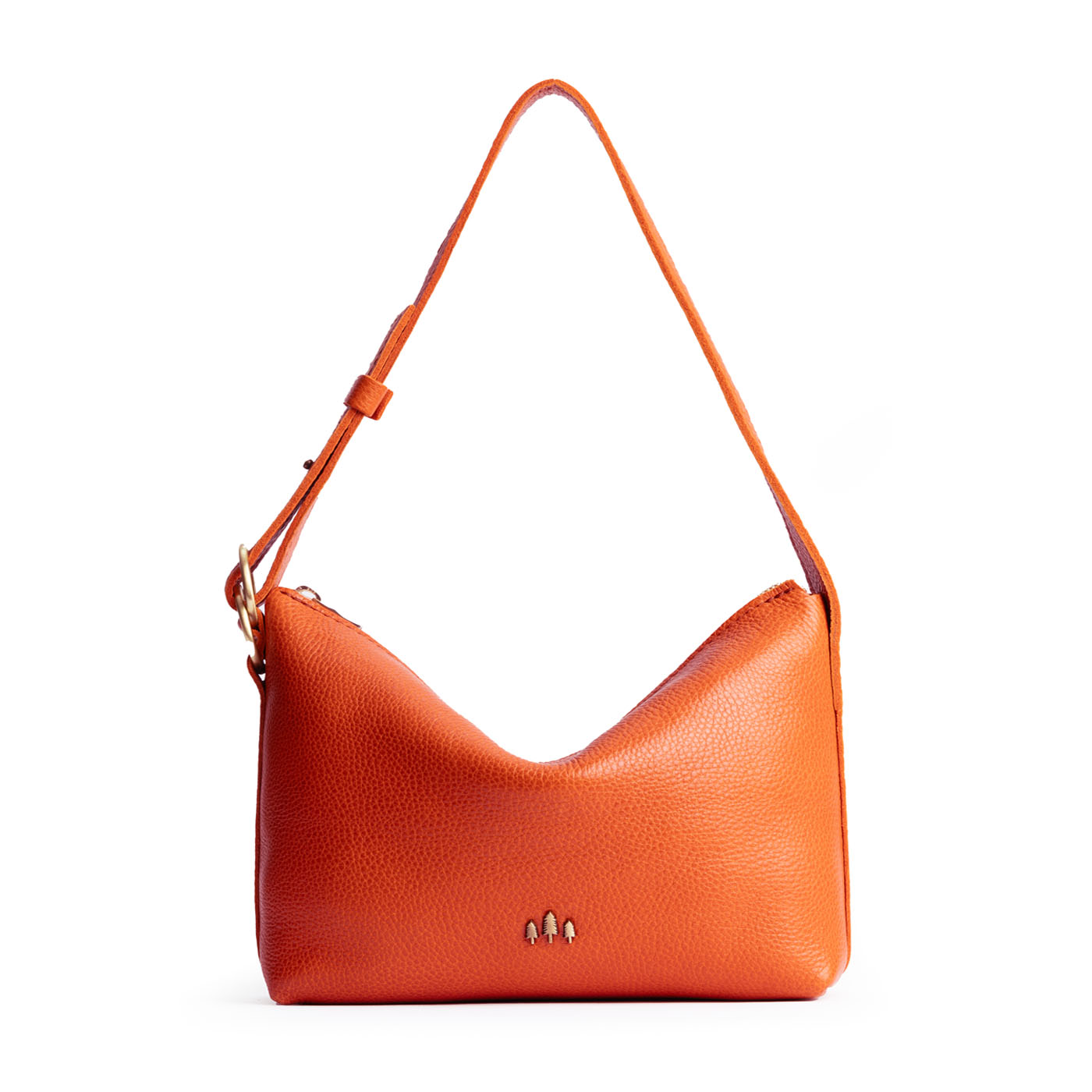 Koi*Small | Petite slouchy leather shoulder bag with zipper opening and three metal tree emblems