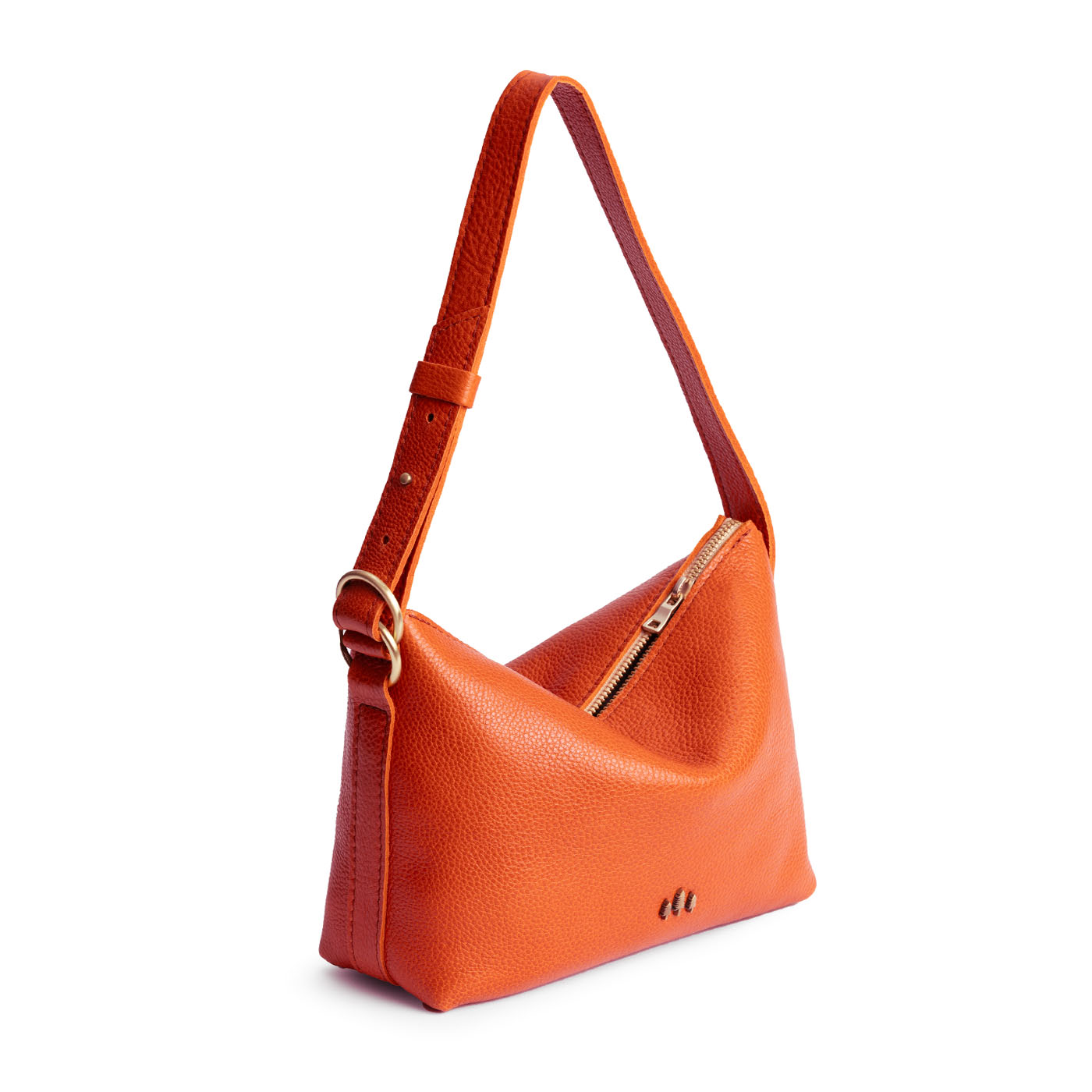 Koi*Small | Petite slouchy leather shoulder bag with zipper opening and three metal tree emblems