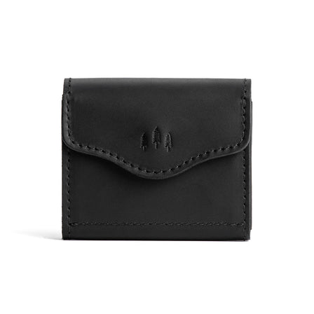 Black | Compact leather wallet with snap closure and three trees debossed