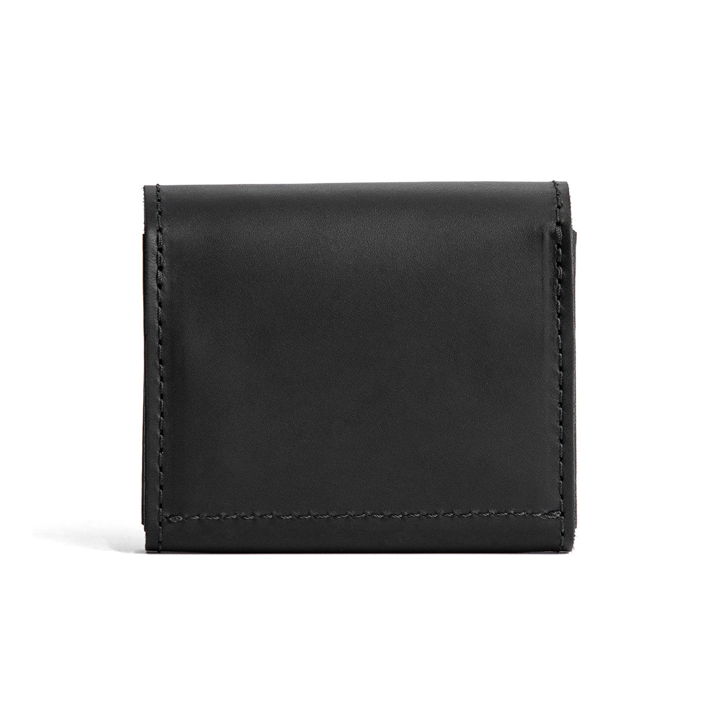 Black | Backside of compact leather wallet with snap closure 