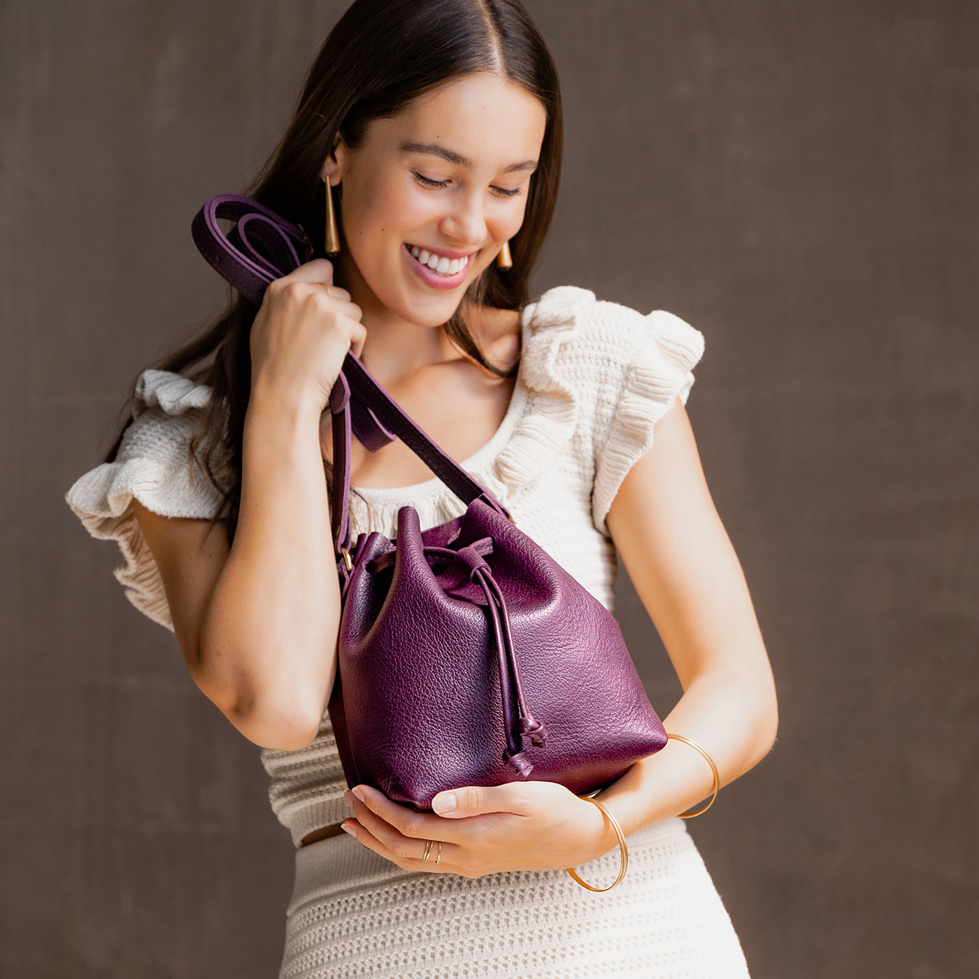 Plum*Small | Slouchy crossbody bag with drawstring closure