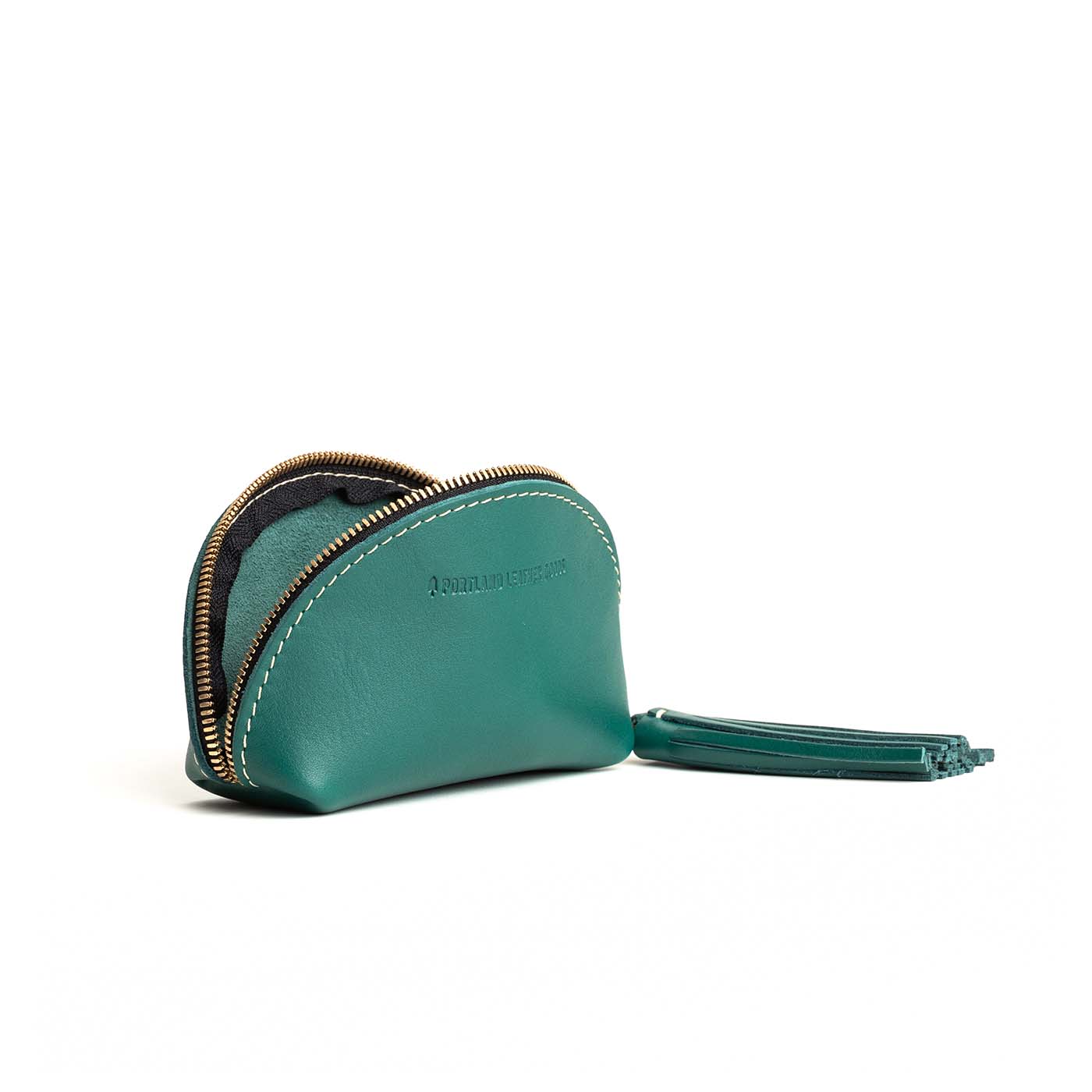 All Color: Peacock | Small leather zippered pouch with tassel