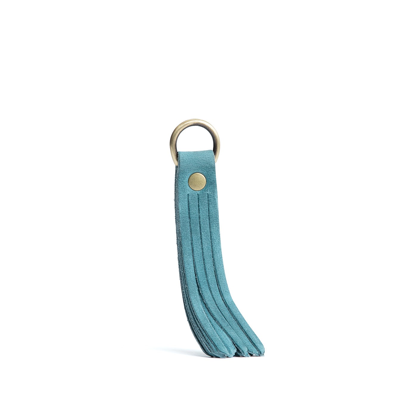 Aqua*Large | slim leather tassel with brass ring