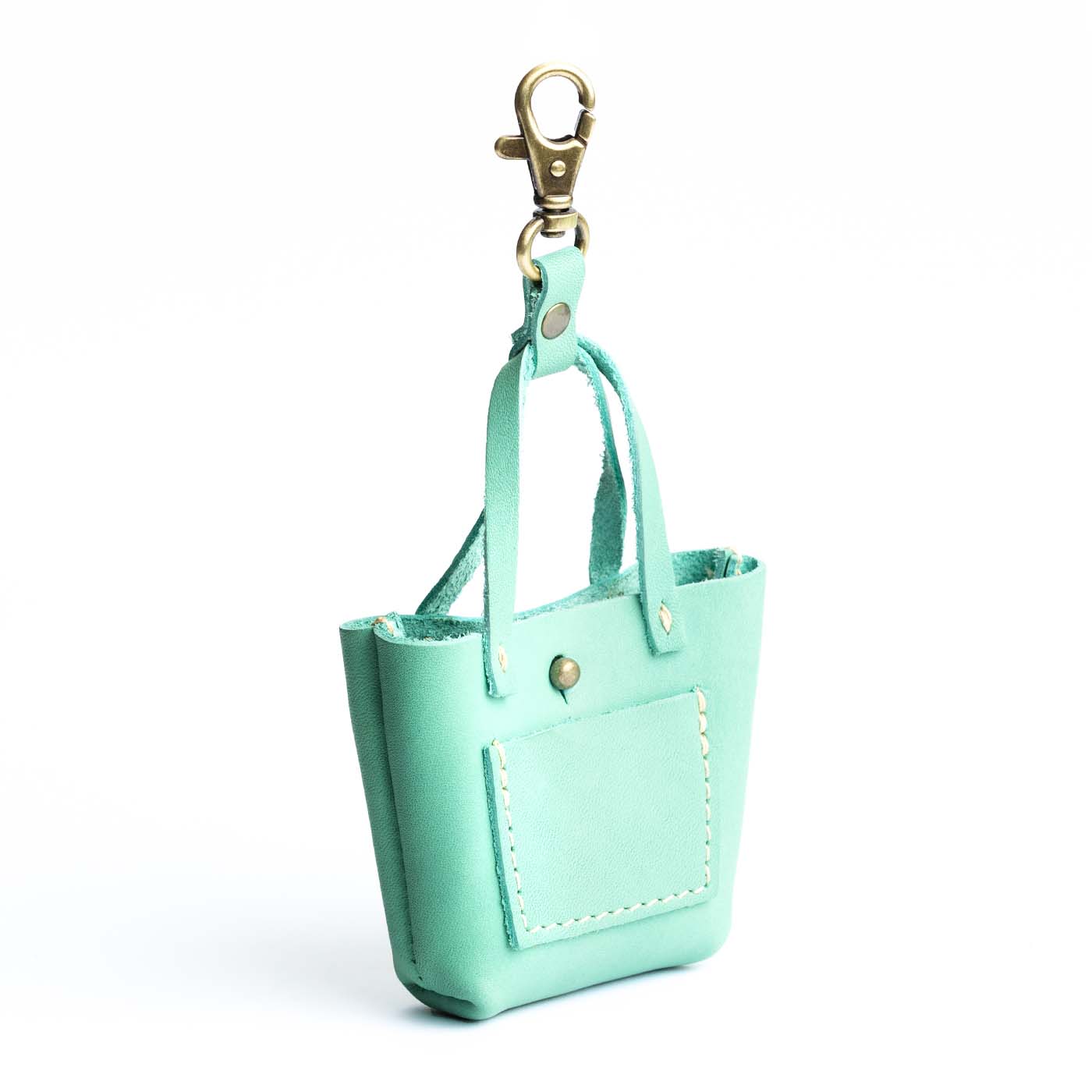 All Color: Mint | tiny tote purse keychain with lobster clasp and front pocket