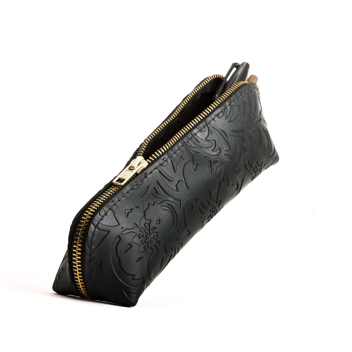 All Color: Dahlia | Leather pouch with curved seams and top zipper