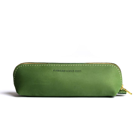 All Color: Succulent | Leather pouch with curved seams and top zipper