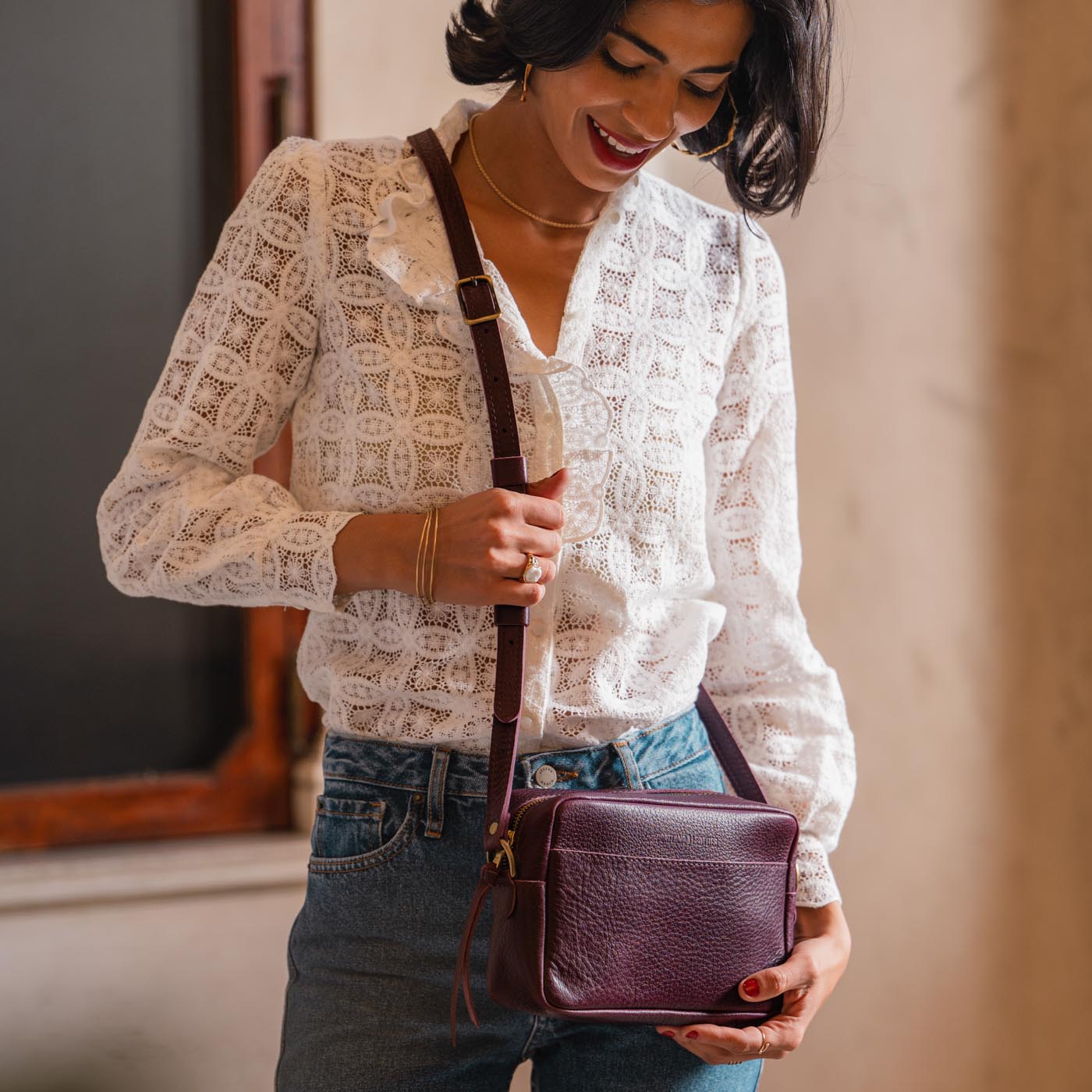 Plum*Large | Mid-size rectangular crossbody with adjustable strap