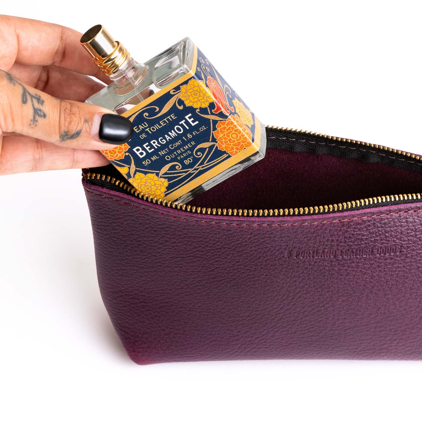 All Color: Plum | Leather utility bag pouch with top zipper