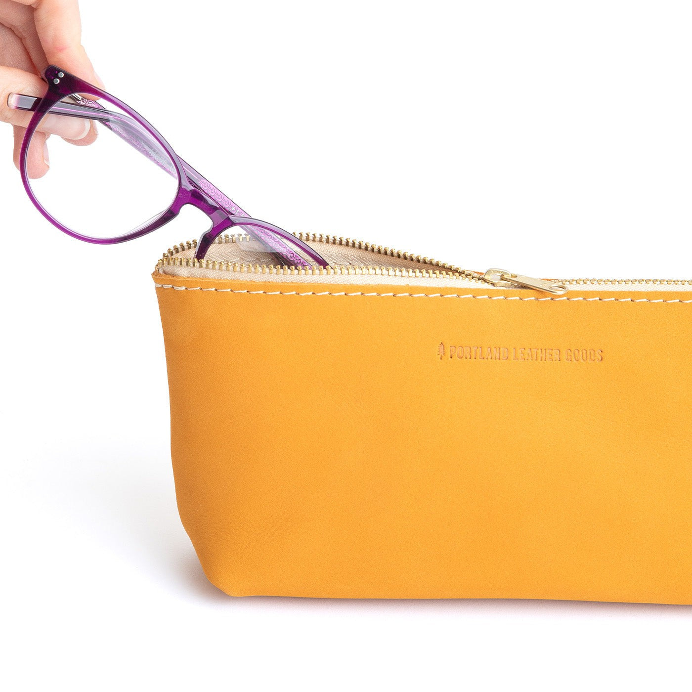 All Color: Turmeric | Leather utility bag pouch with top zipper