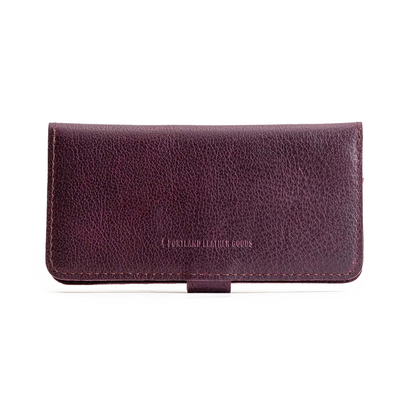 Plum | Back of closed leather wallet