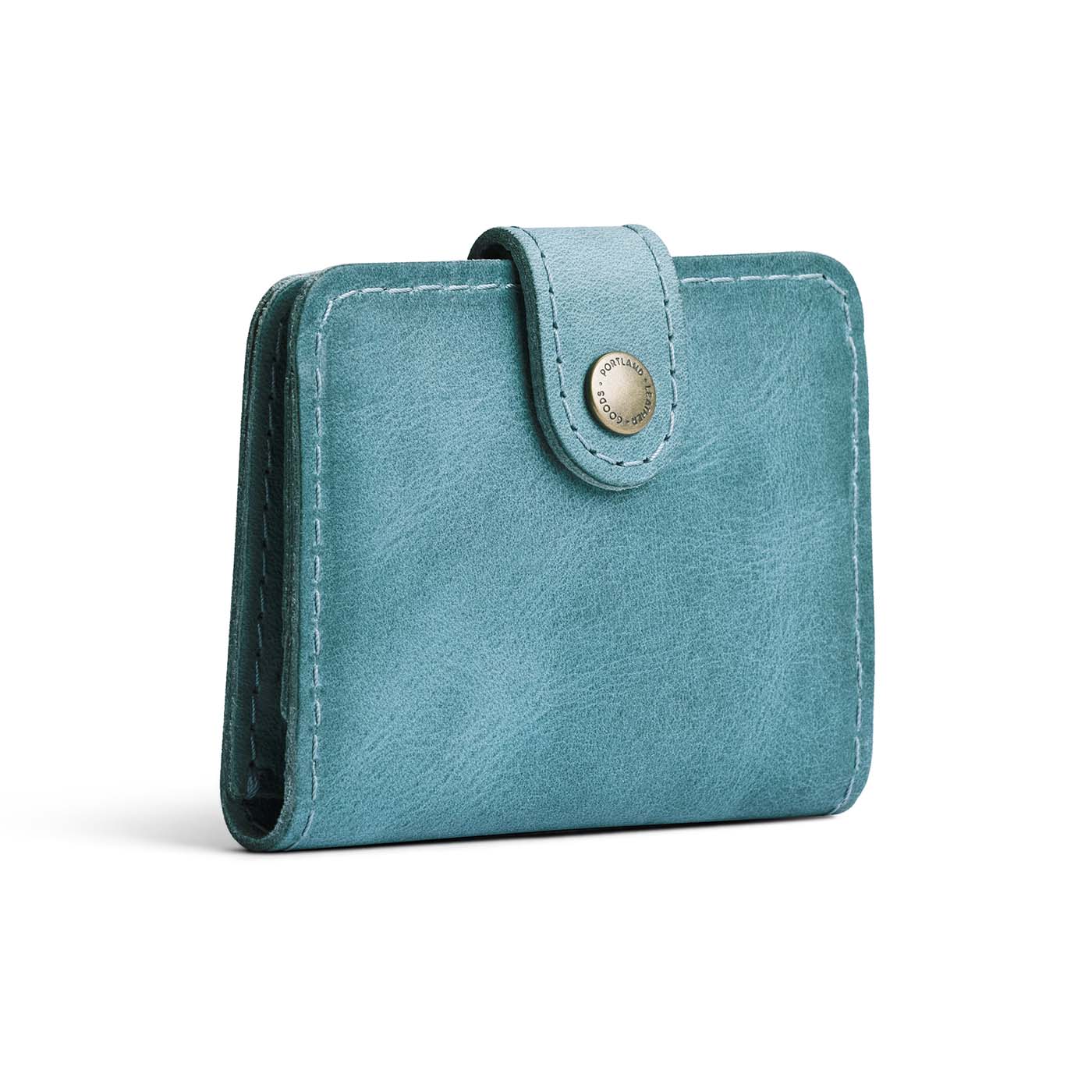 Aqua | Small leather bifold wallet with snap closed