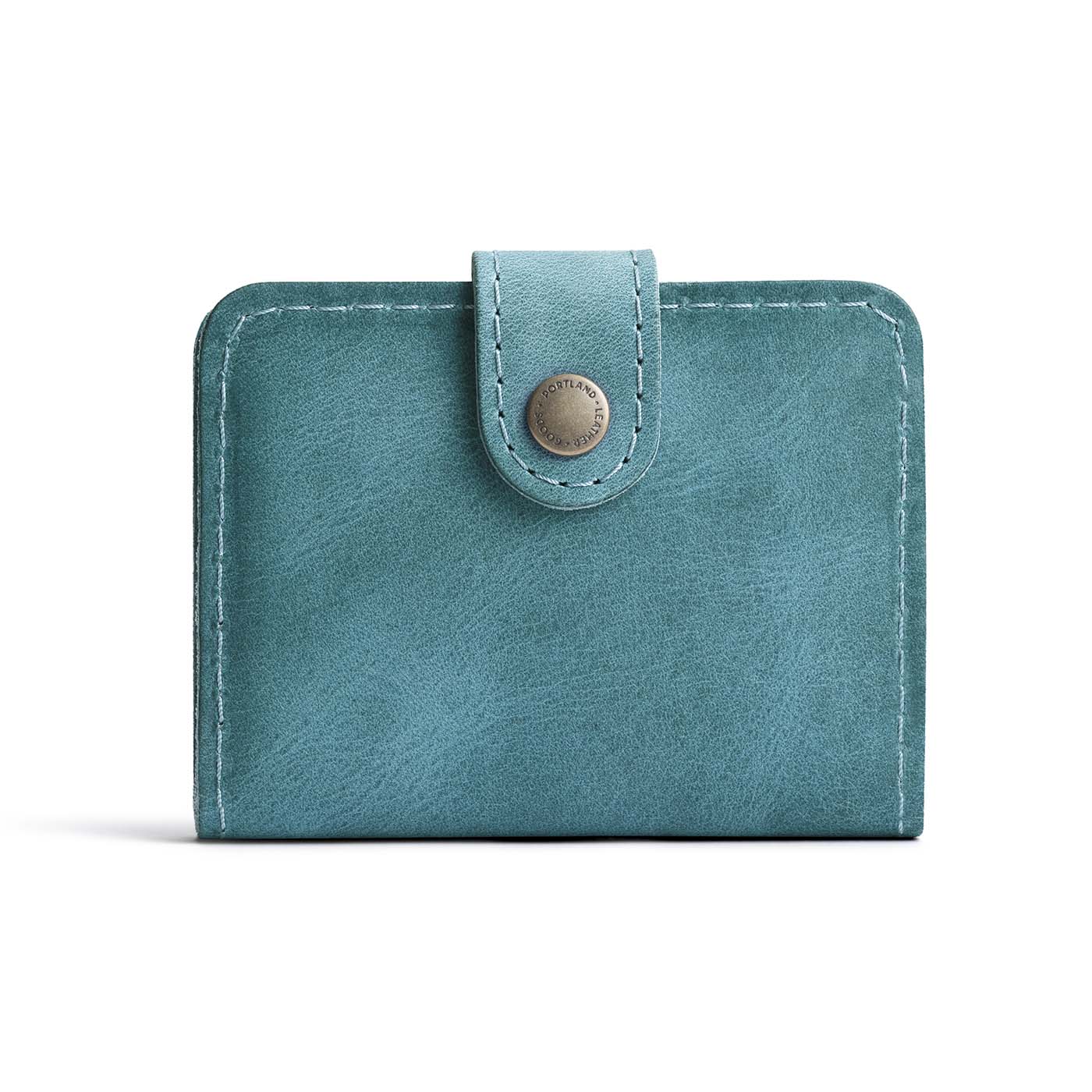 Aqua | Small leather bifold wallet with snap closed