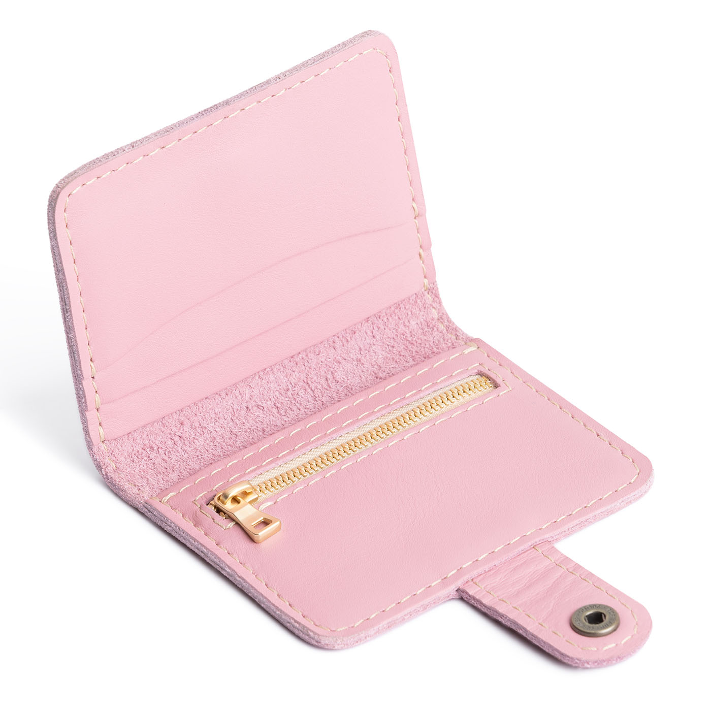 Vintage Pink | Small leather bifold wallet with snap open