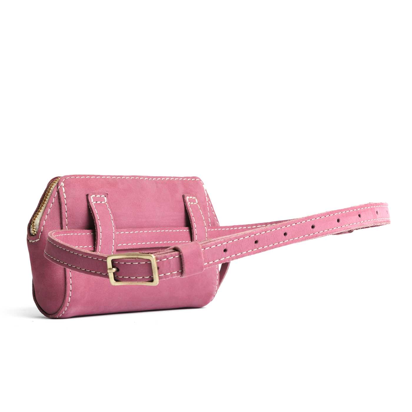  Foxglove | Back of petite bag with top zipper closure and adjustable belt strap