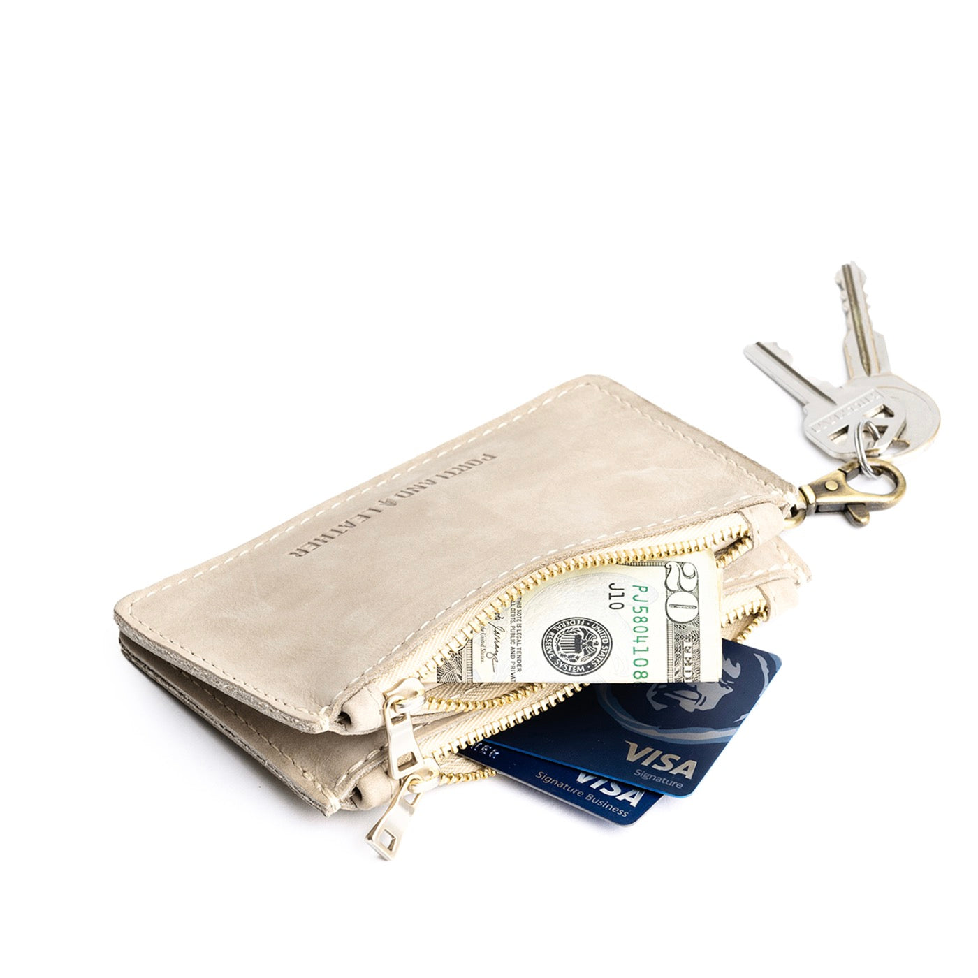 Dragon Bone | Leather double zip wallet with keychain clasp