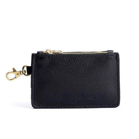 Pebbled--black | Leather double zip wallet with keychain clasp