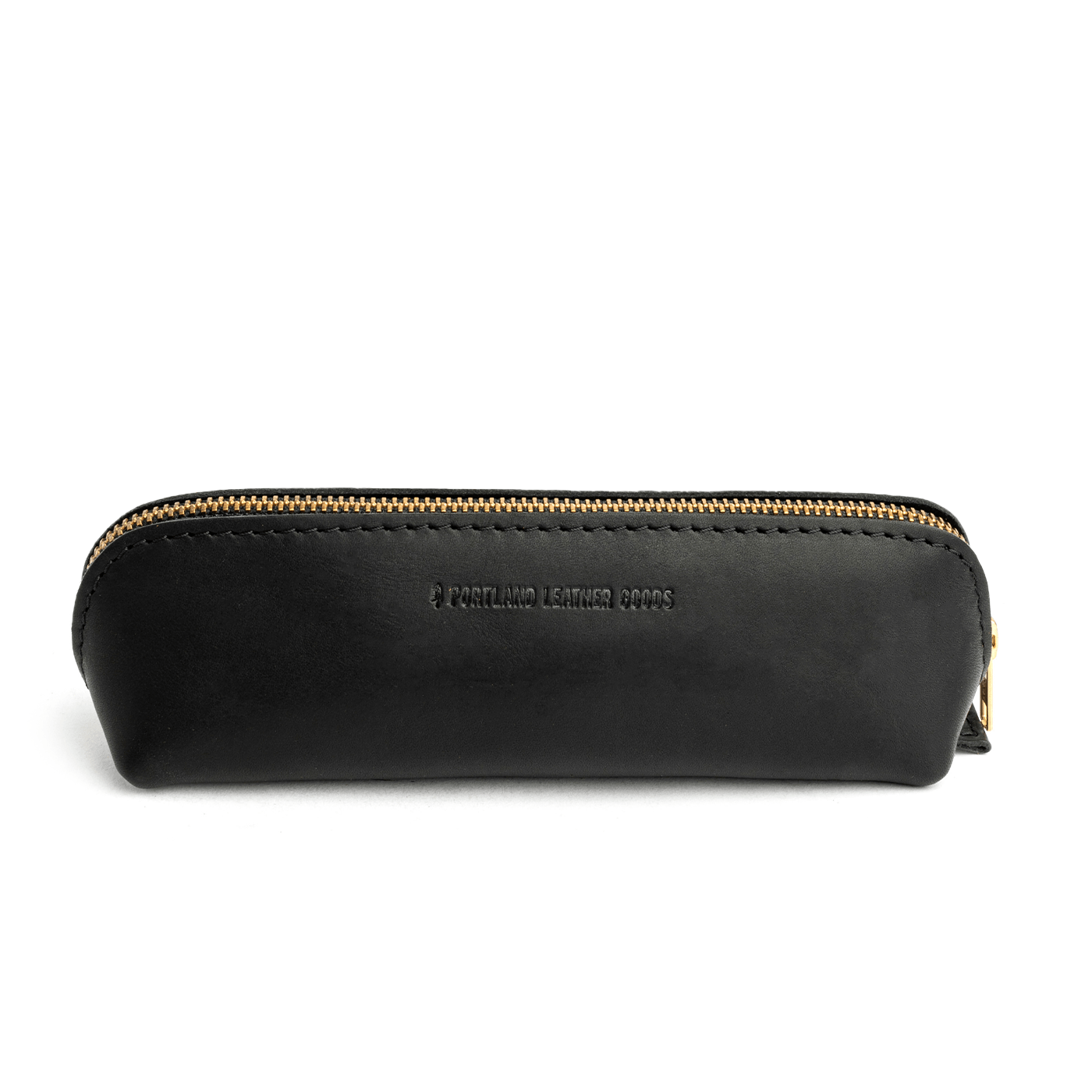 All Color: Black | Leather pouch with curved seams and top zipper

