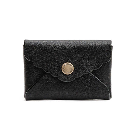 Pebbled--black | Small leather wallet with scalloped edge