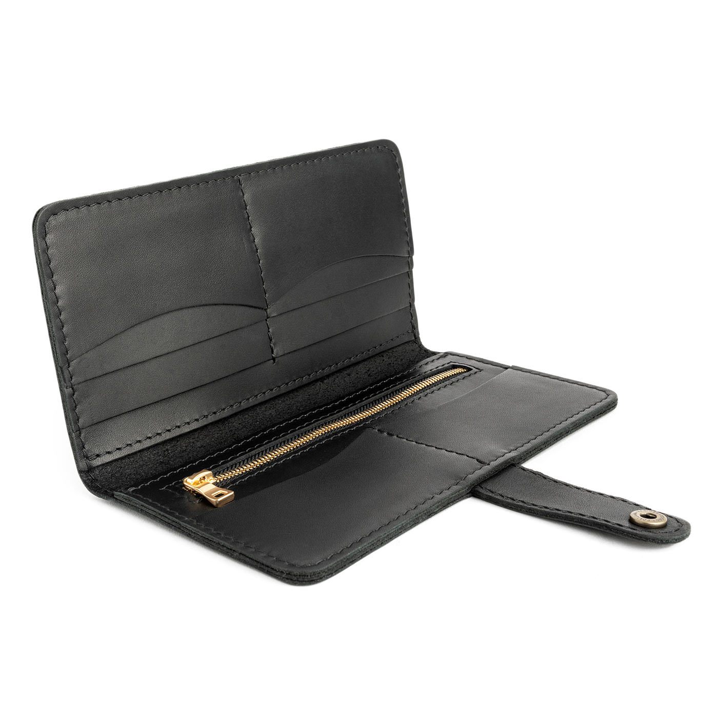 Black | Leather wallet with snap open