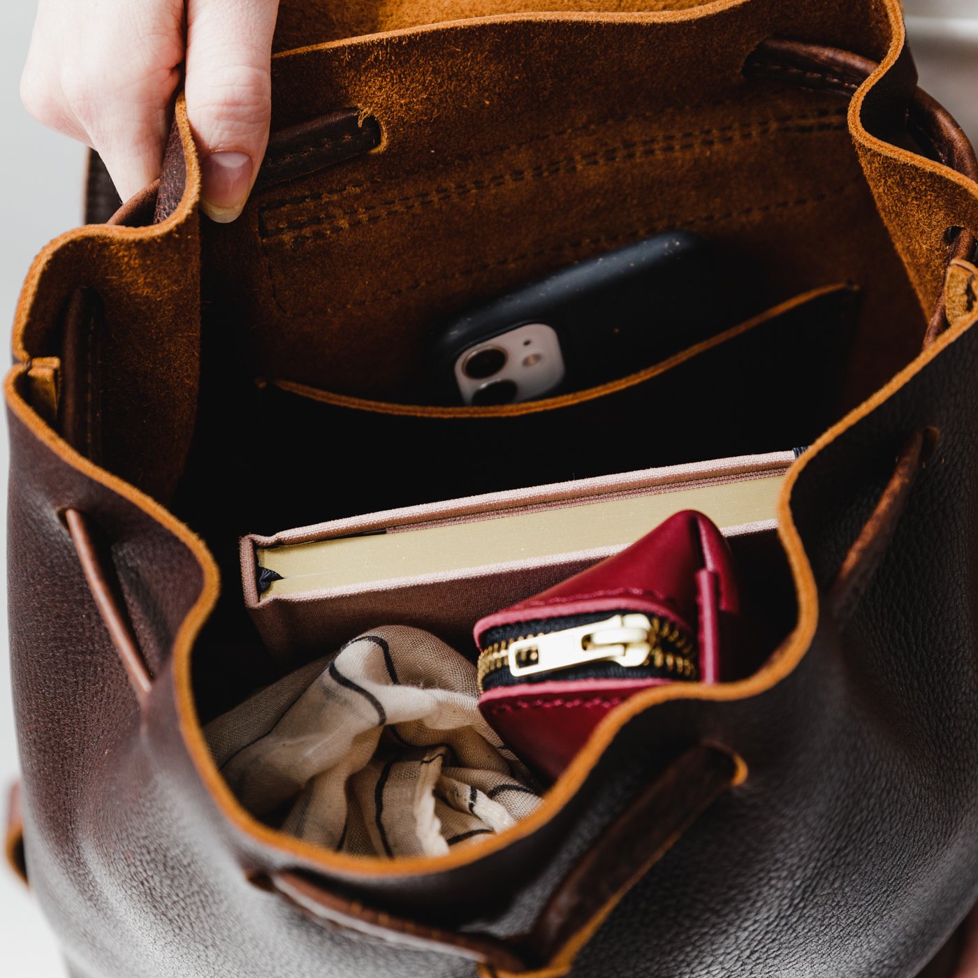 All Color: Coldbrew | Slouchy leather bucket backpack