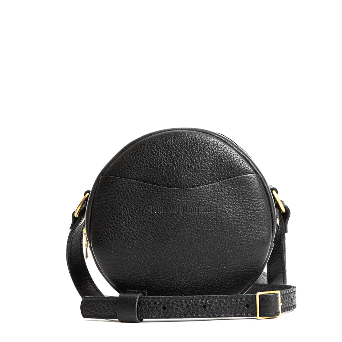 Pebbled--black*Small | Circle shaped crossbody bag with top zipper