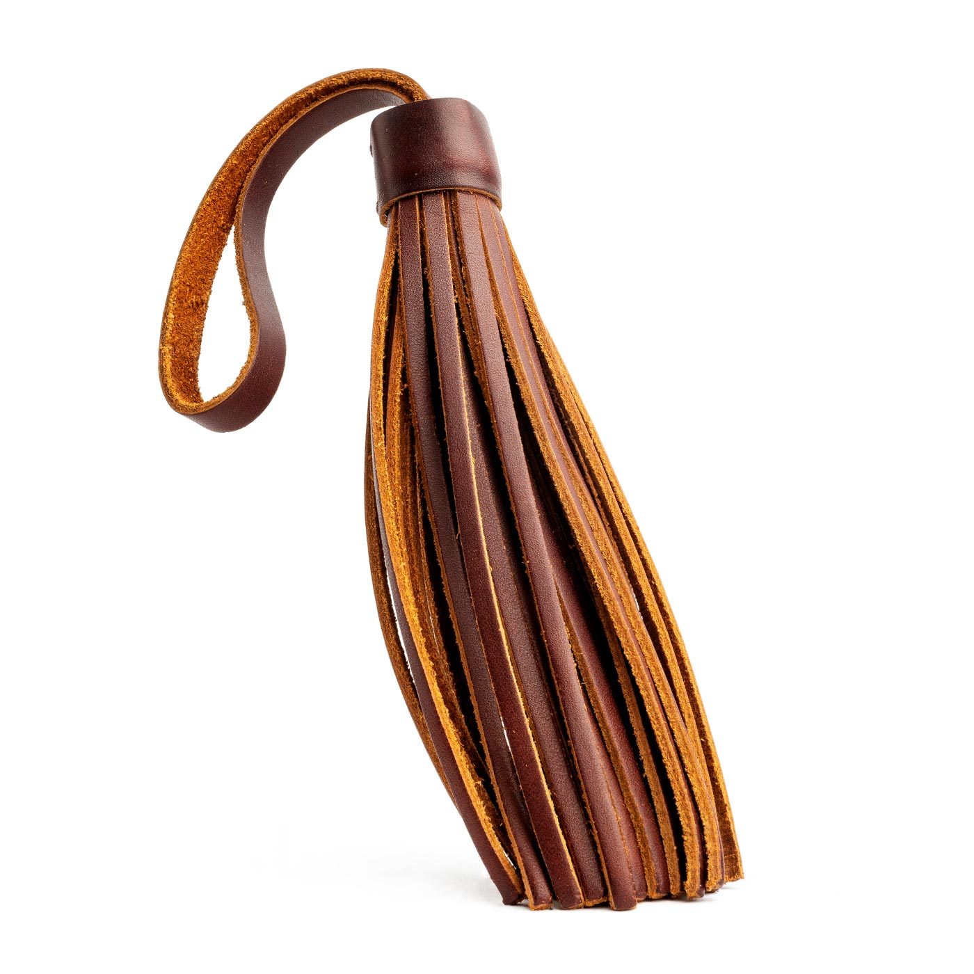 Cognac Jumbo | Fringed leather tassel with leather loop