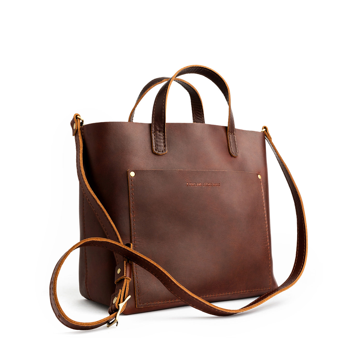 Cognac*Classic | Midsize crossbody tote with handles and a pocket