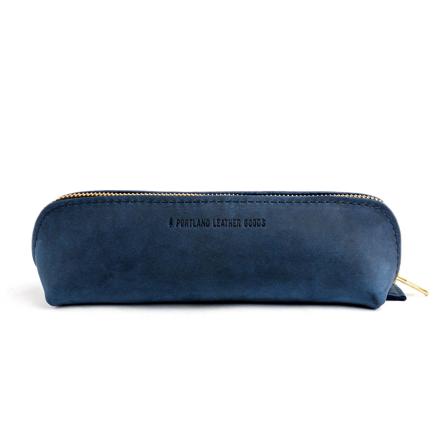 All Color: Deep Water | Leather pouch with curved seams and top zipper