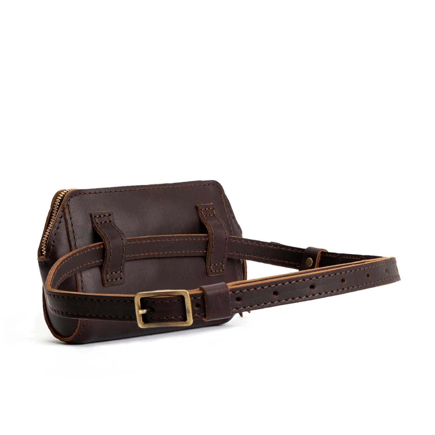  Grizzly | Back of petite bag with top zipper closure and adjustable belt strap