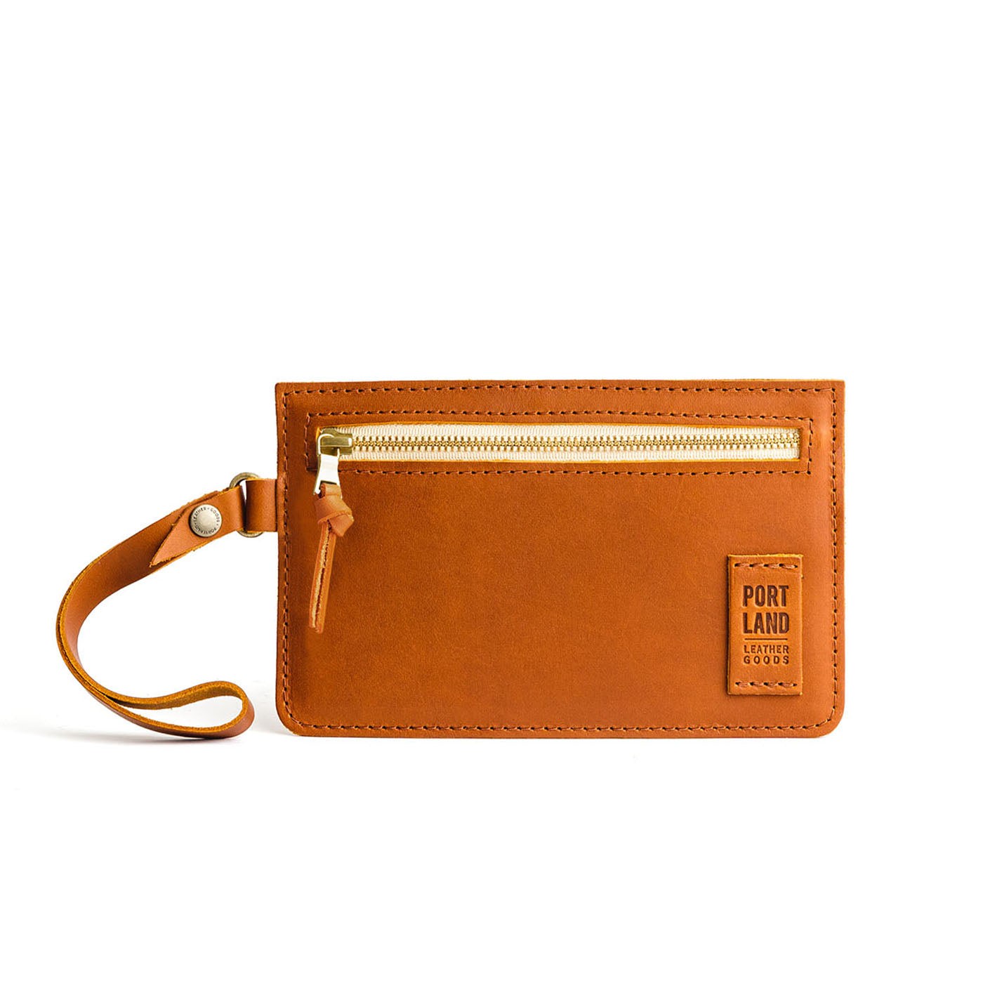 Honey | Flat leather pouch with zipper and wristlet