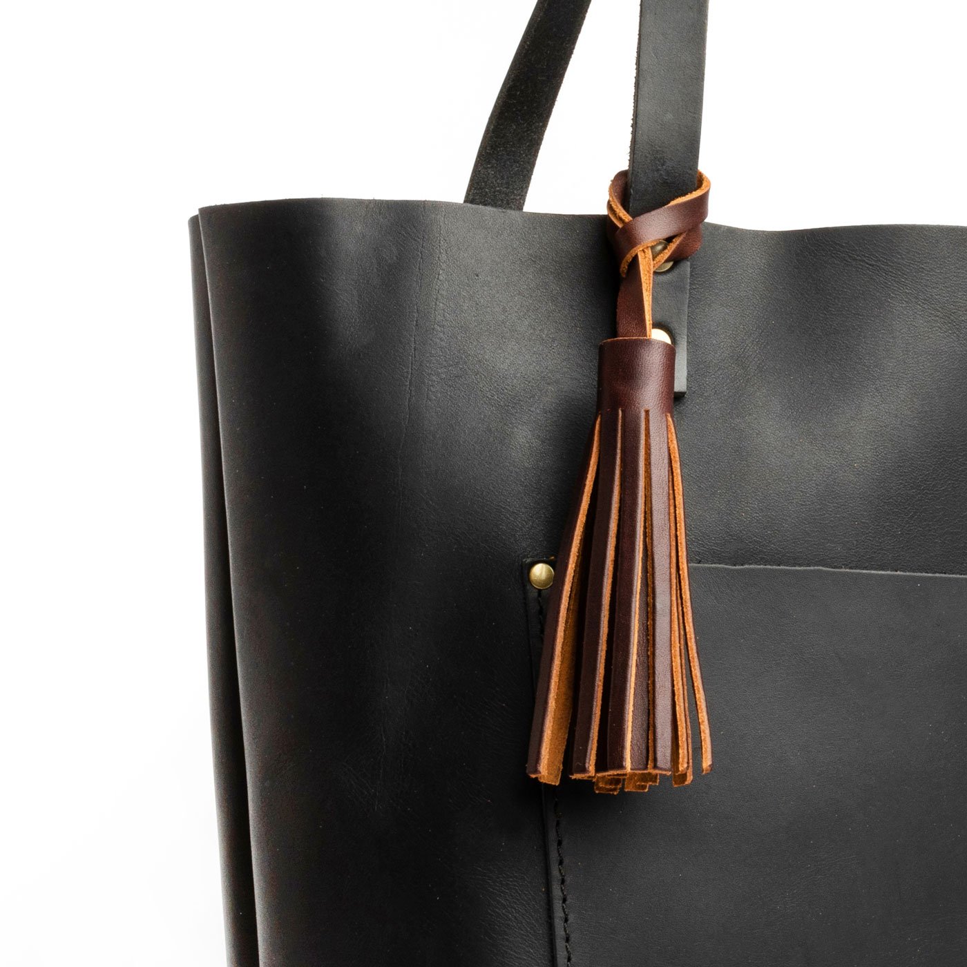 All Color: Cognac | Fringed leather tassel with leather loop