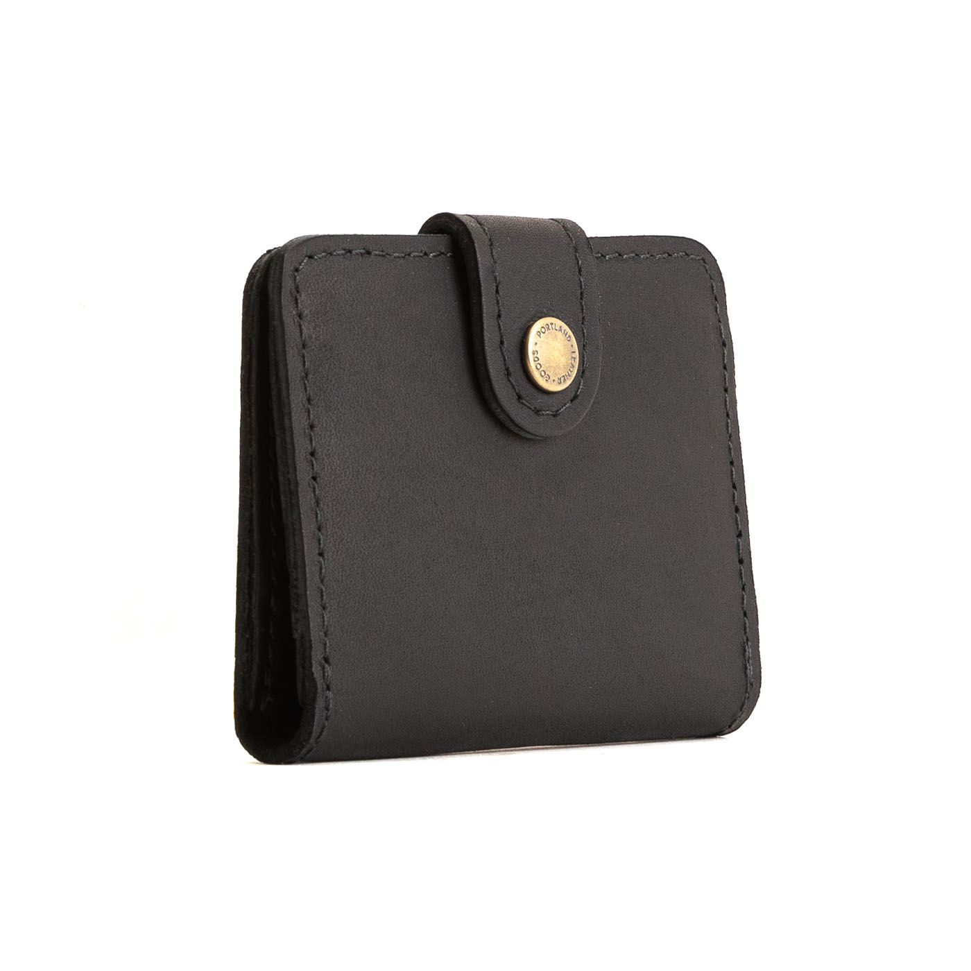 Black | Small leather bifold wallet with snap closed