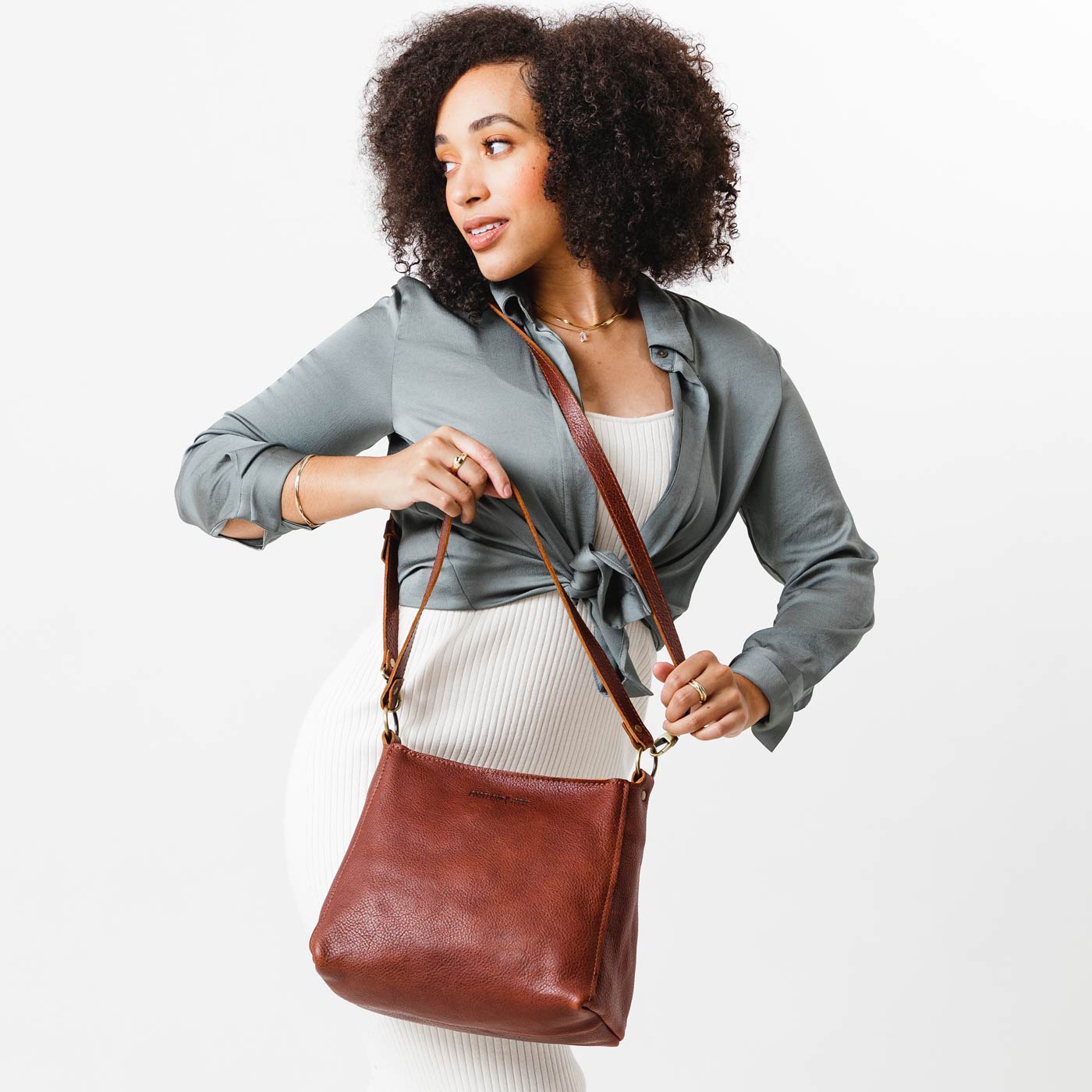 All Color: Nutmeg | leather crossbody strap